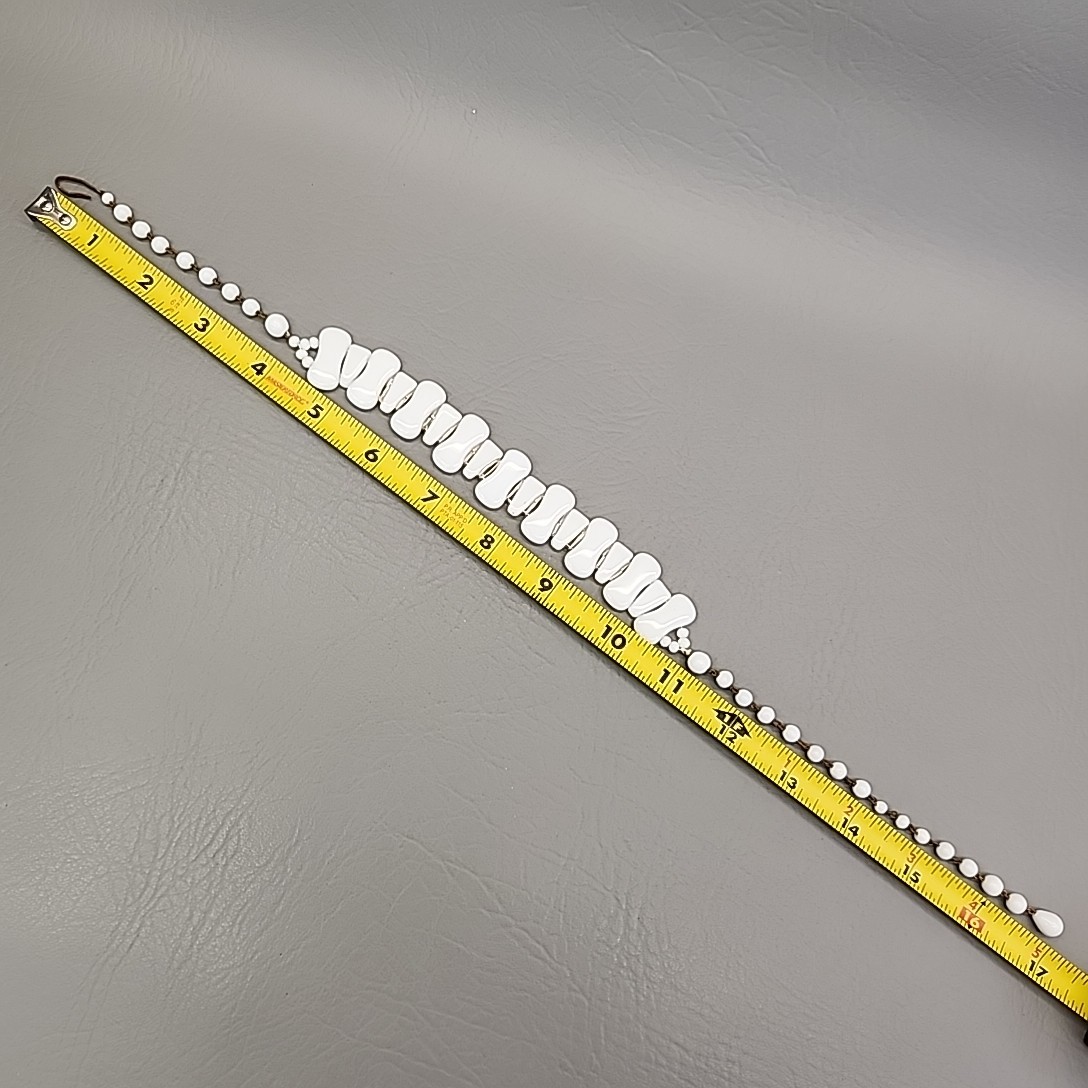 Vintage Beaded Necklace White Milk Glass Choker Hook Clasp West Germany 16″