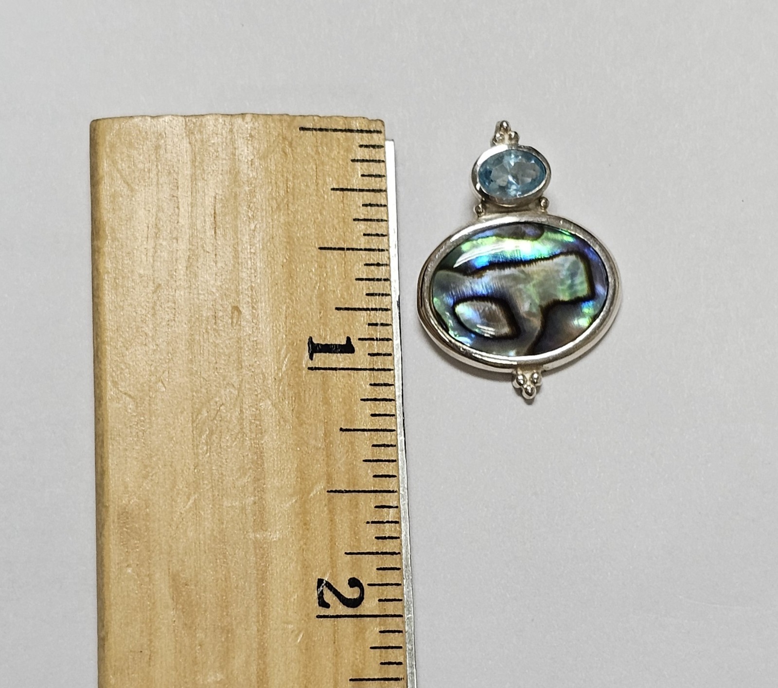 Vintage Abalone Shell Blue Topaz Gem Stone 925 Sterling Silver Pendant 3g