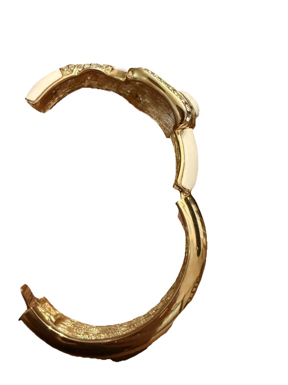 Vintage Elephant Bracelet Gold Toned Cream White Clamped