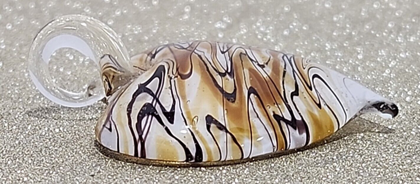 Hand Blown Brown/White Art Glass Heart Pendant Only no chain