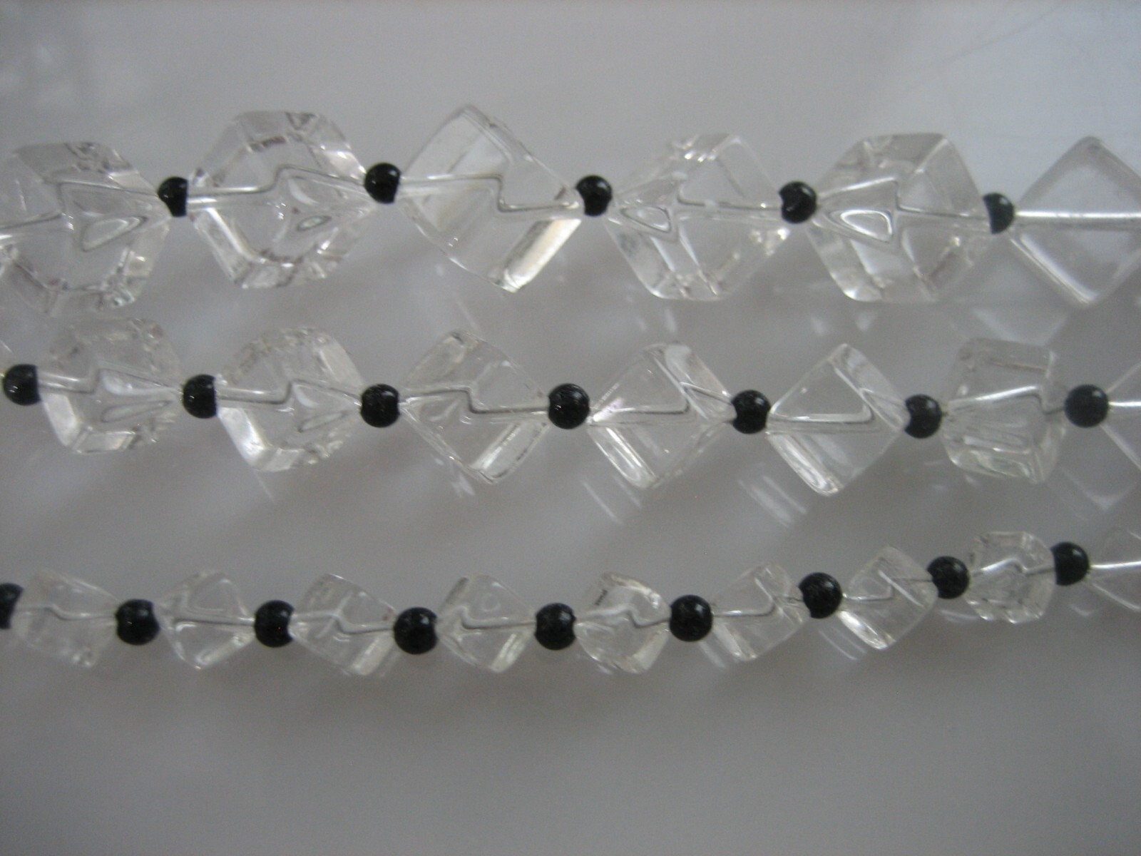 ART DECO VINTAGE ROCK CRYSTAL BEADS SQUARE CUT HOOK CLASP NECKLACE