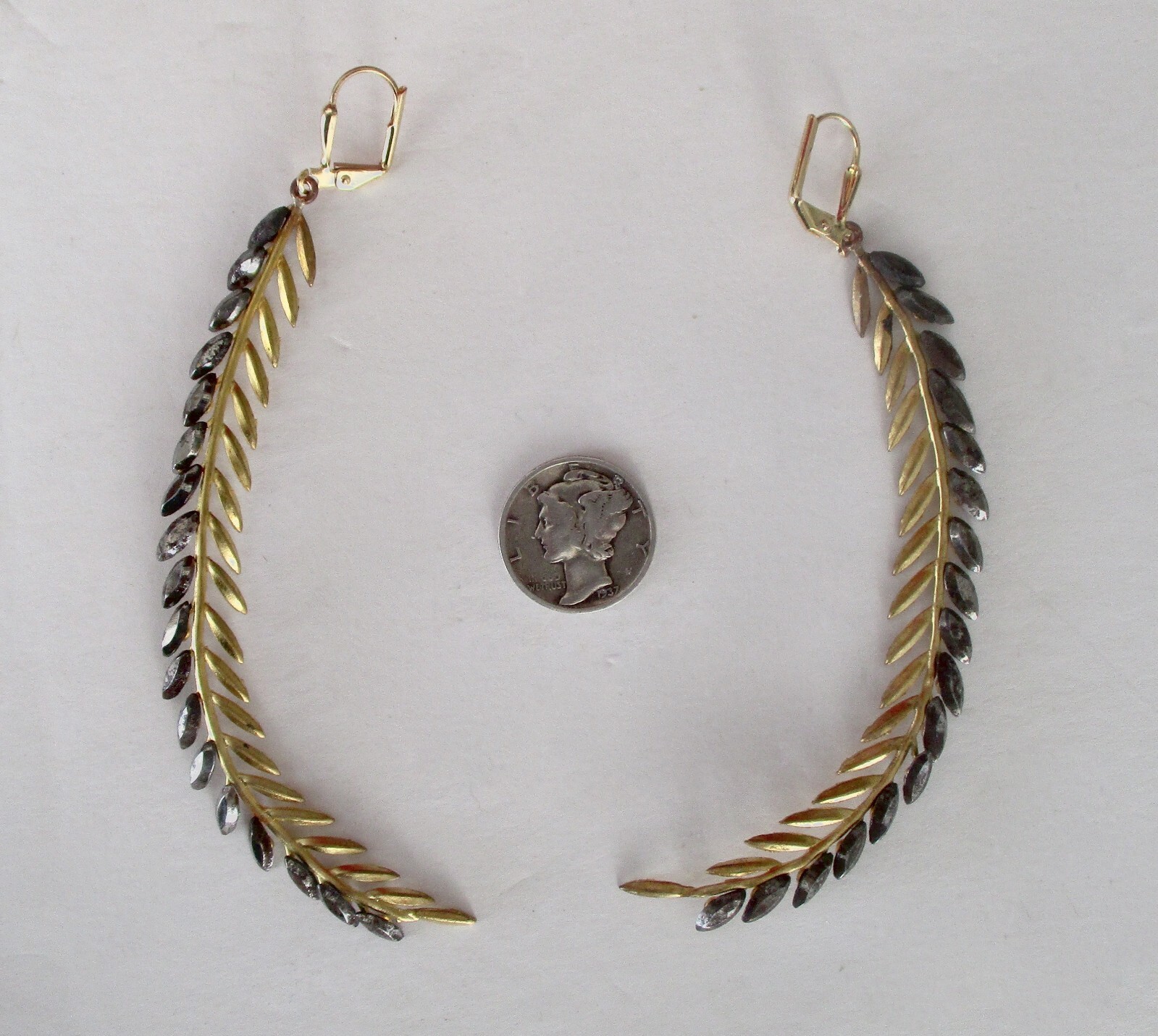 Pair of Antique Cut Steel & Brass “Shoulder Duster” Branch Earrings