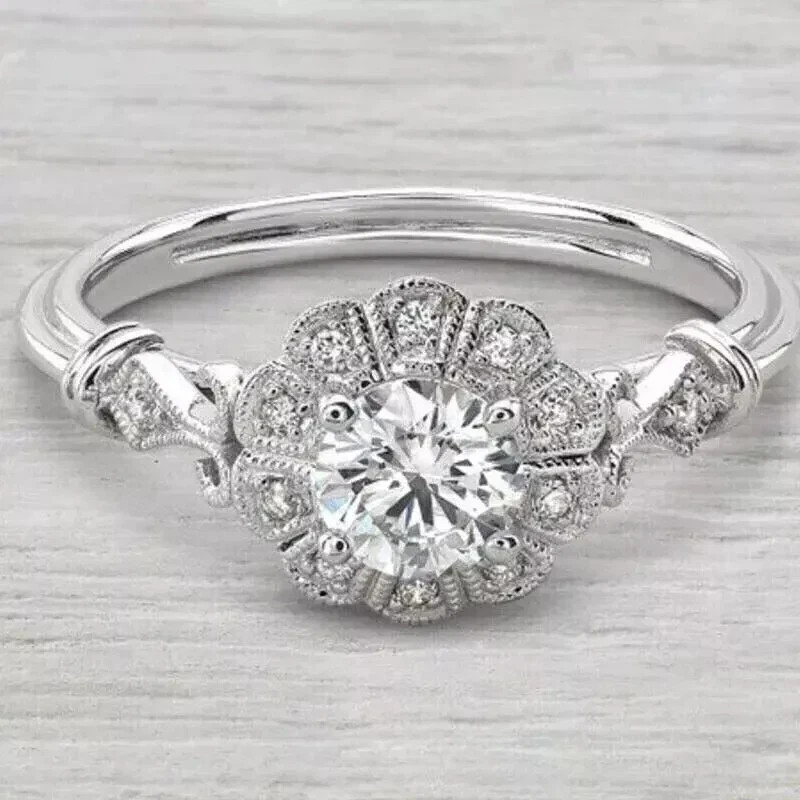 Art Deco Vintage 1.2Ct Lab Created Diamond Antique 14K Gold Over Engagement Ring