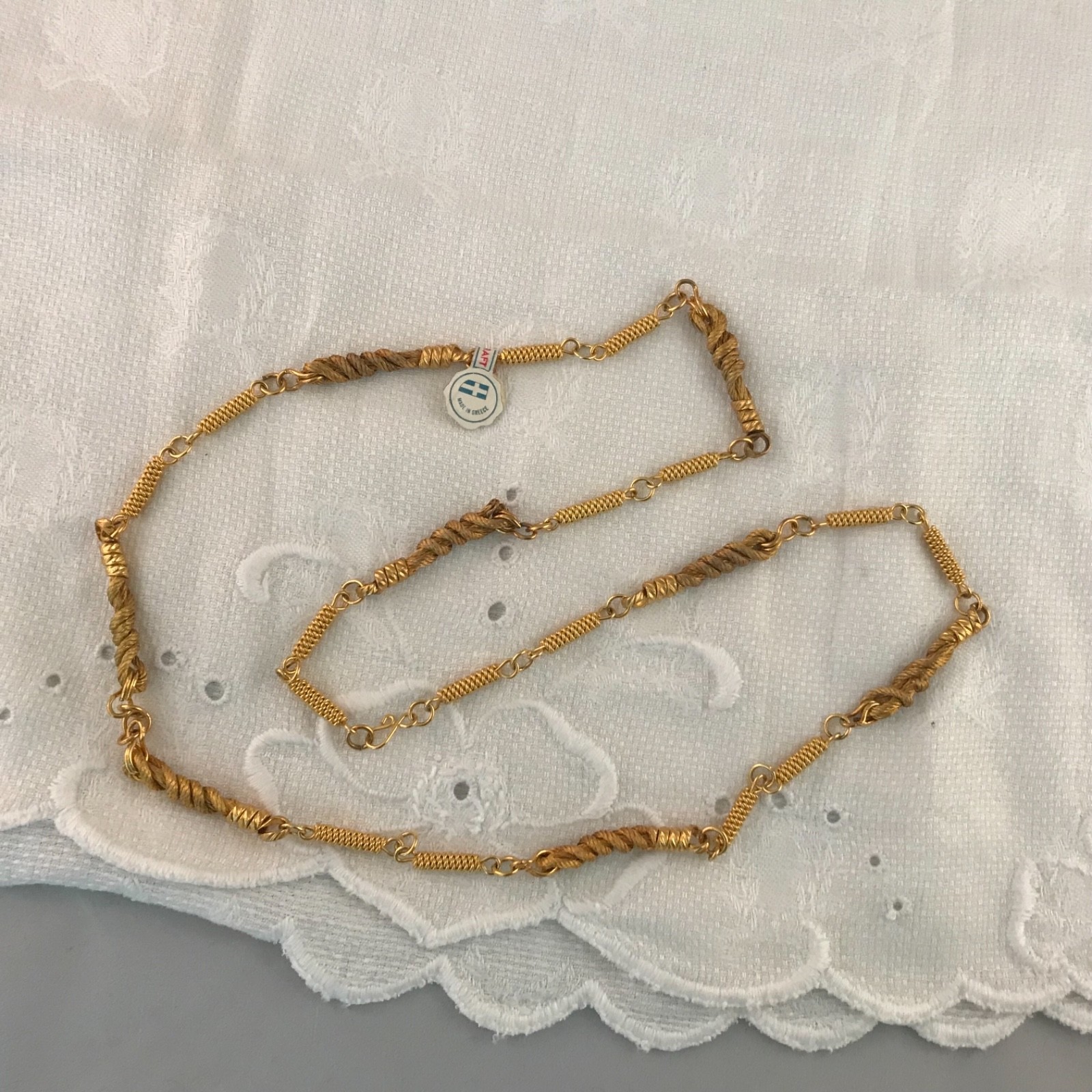 1970’s Handmade Greek Gold Plated Wire Wrapped Necklace NOS