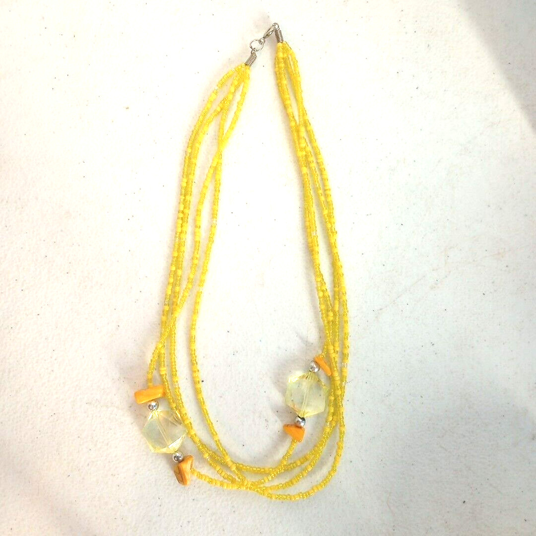 Vintage Multi Strand Yellow Beaded Necklace 17″ Spring Sunny EUC