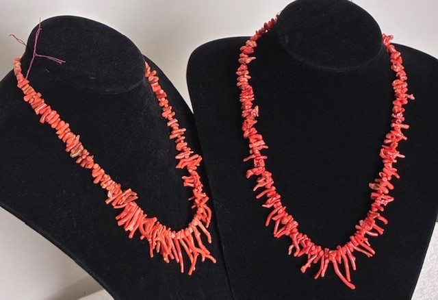 Salmon Color Graduated Branch Coral (2) Strands (no clasp) total weight 72gm