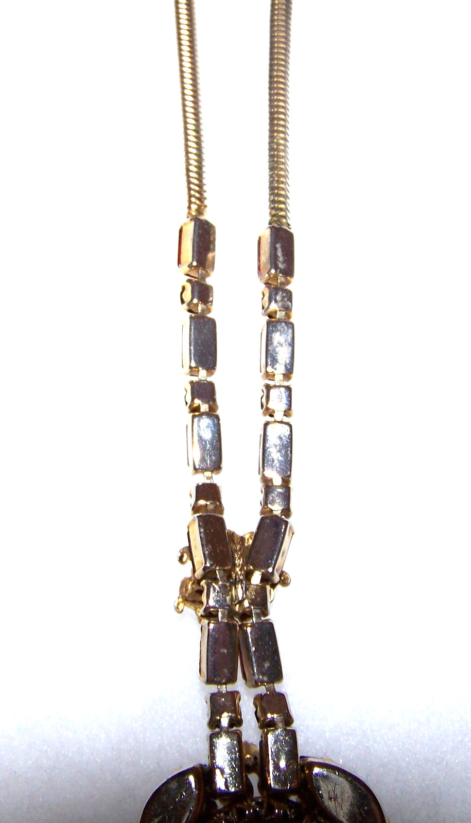 Vintage Red & Black Glass Rhinestone Pendant Necklace Prong Set Art Deco