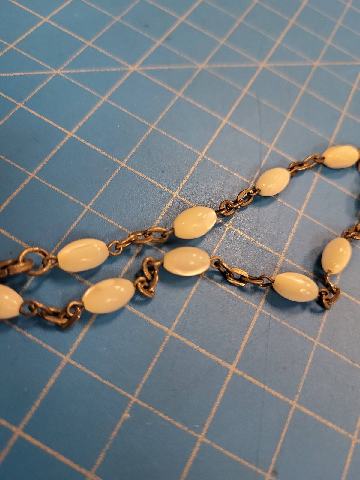 Vintage Jerusalem Rosary Bracelet Cross Crucifix White Oval Beads Religious Gift