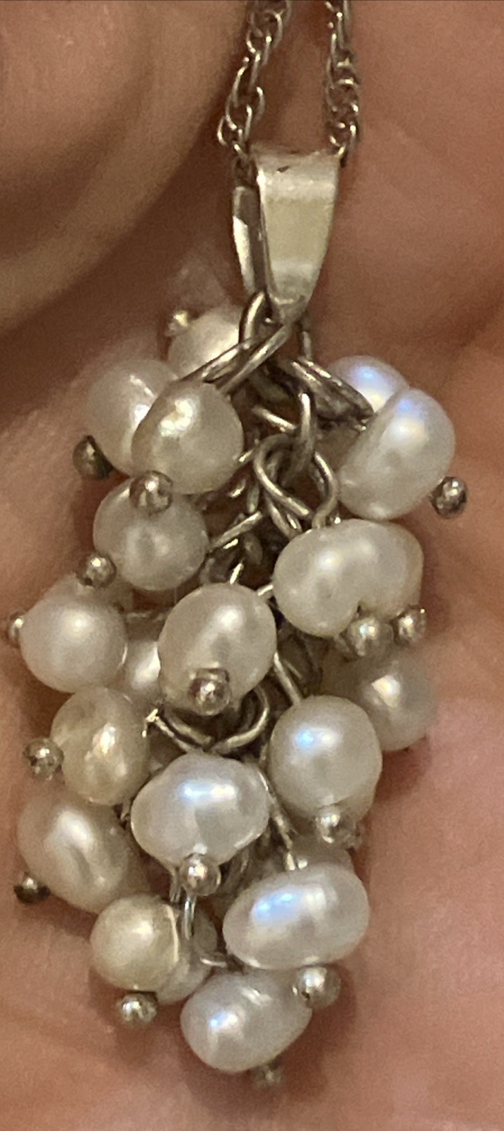 Vintage Sterling Silver Freshwater Pearl Bunch Of Grapes Necklace 18”