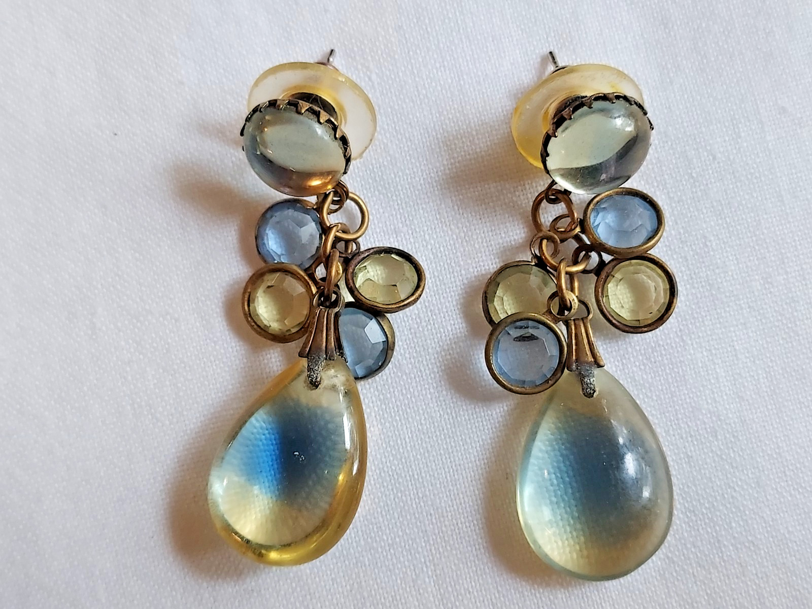 Vintage Glass Works Studio Moonstone Opal Topaz Crystals Pierced Drop Earrings