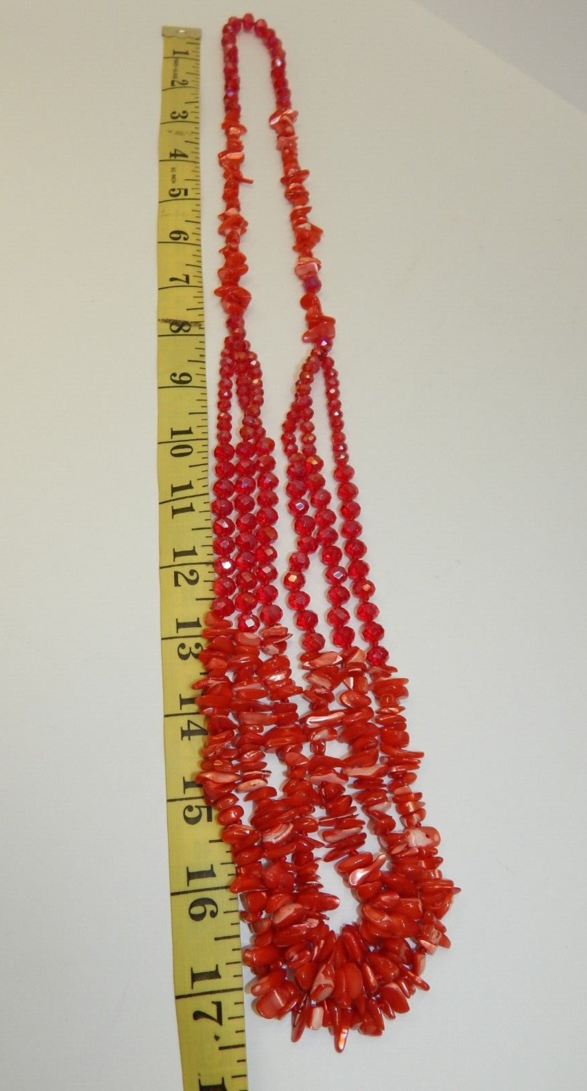 Coral Pink Abalone & Fuchsia Red Aurora Borealis Crystal Beaded Necklace Knotted