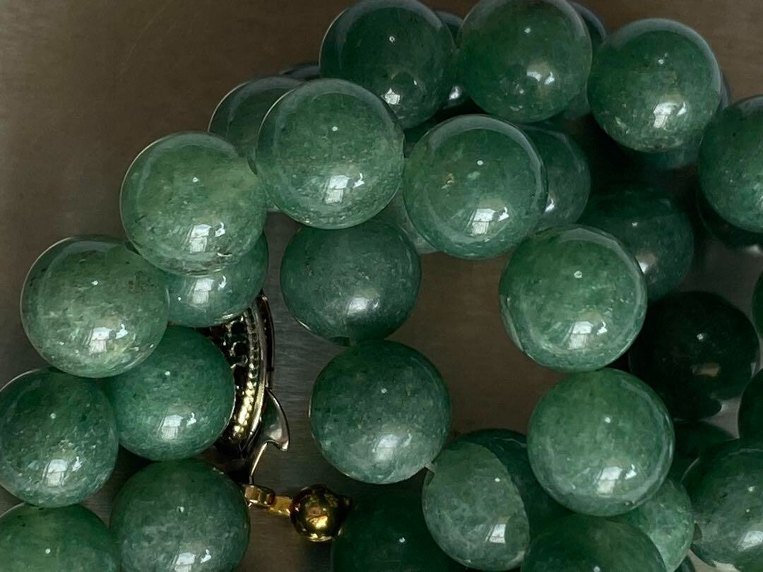 Vintage Jade Necklace 8.4mm Ball Deep Green L:15.7 in 38.7g Gorgeous Power Japan