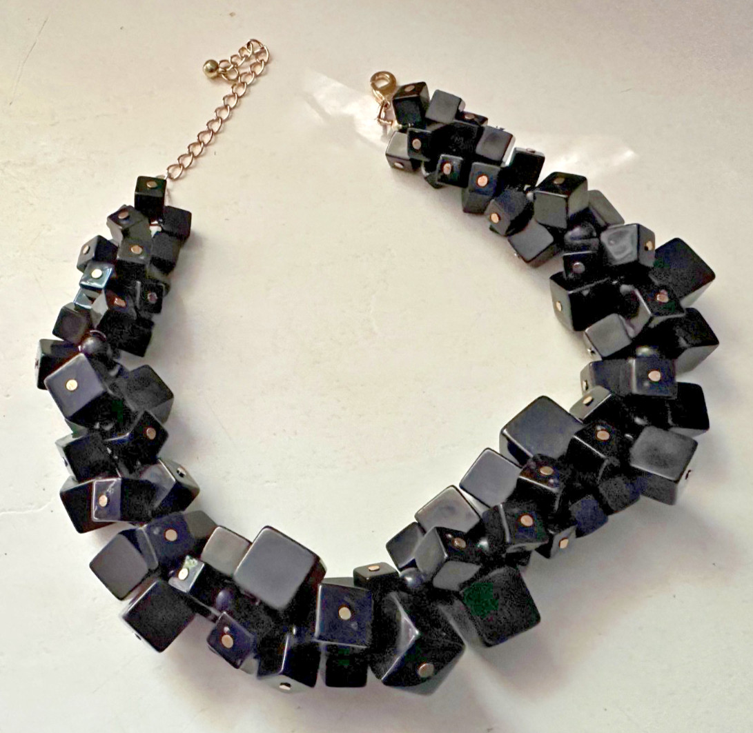 Chunky Black Acrylic Overlapping Cube Choker Necklace…Unique!