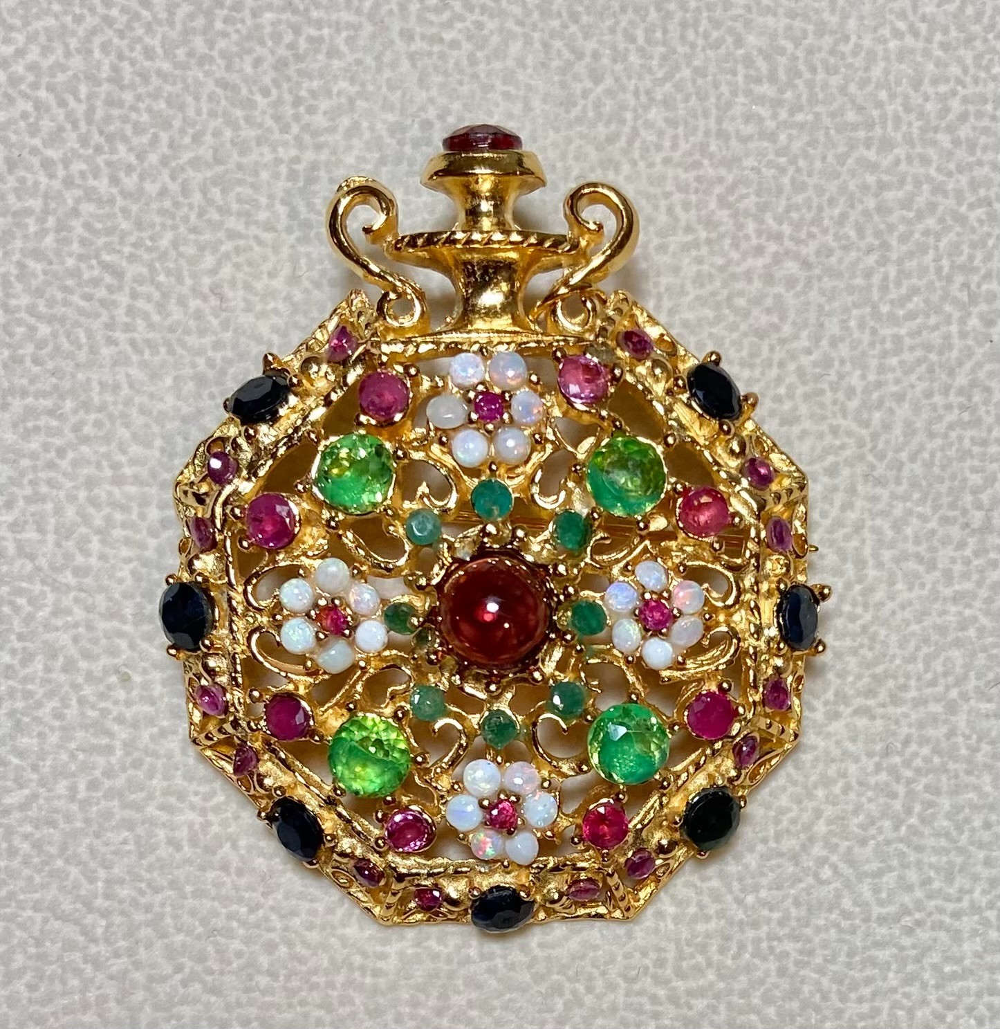 AUTHENTIC SWOBODA WATCH PIN / PENDANT ~ GENUINE OPAL, SAPPHIRE, RUBY, EMERALD!
