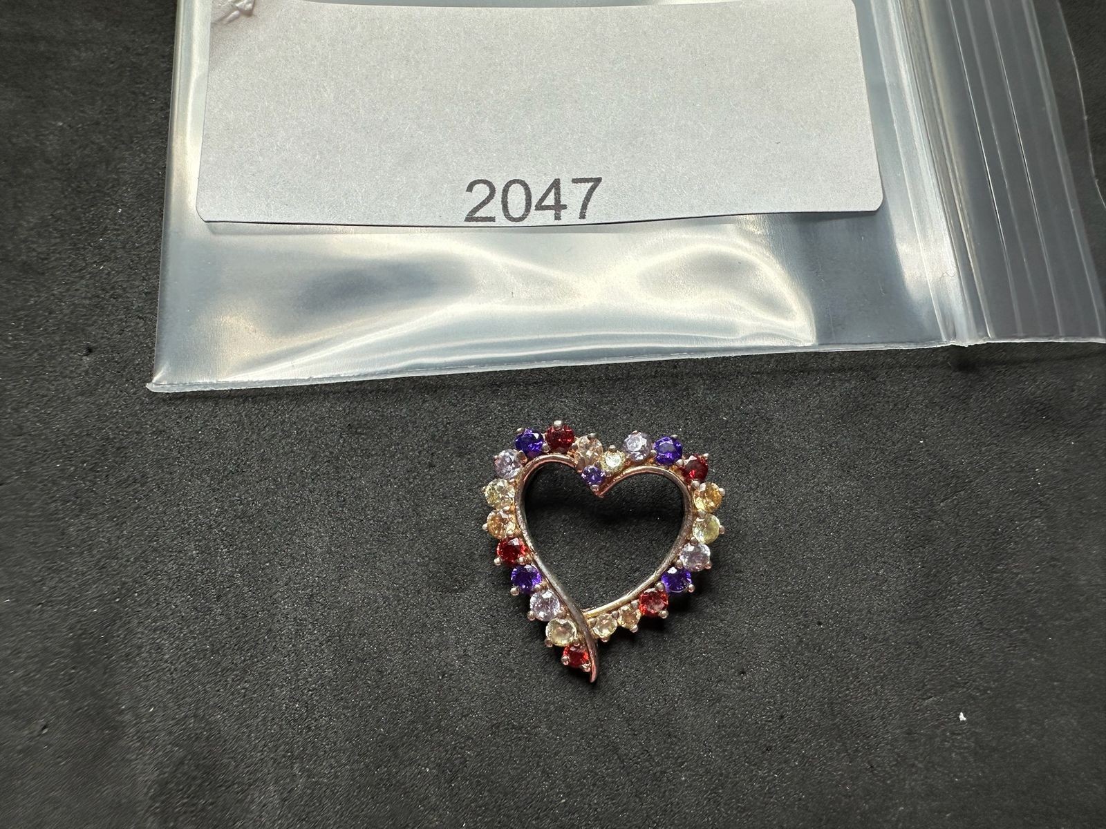 2.27g Vintage Sterling Silver 925 Heart Pendant Multi Color Round Sparkling M