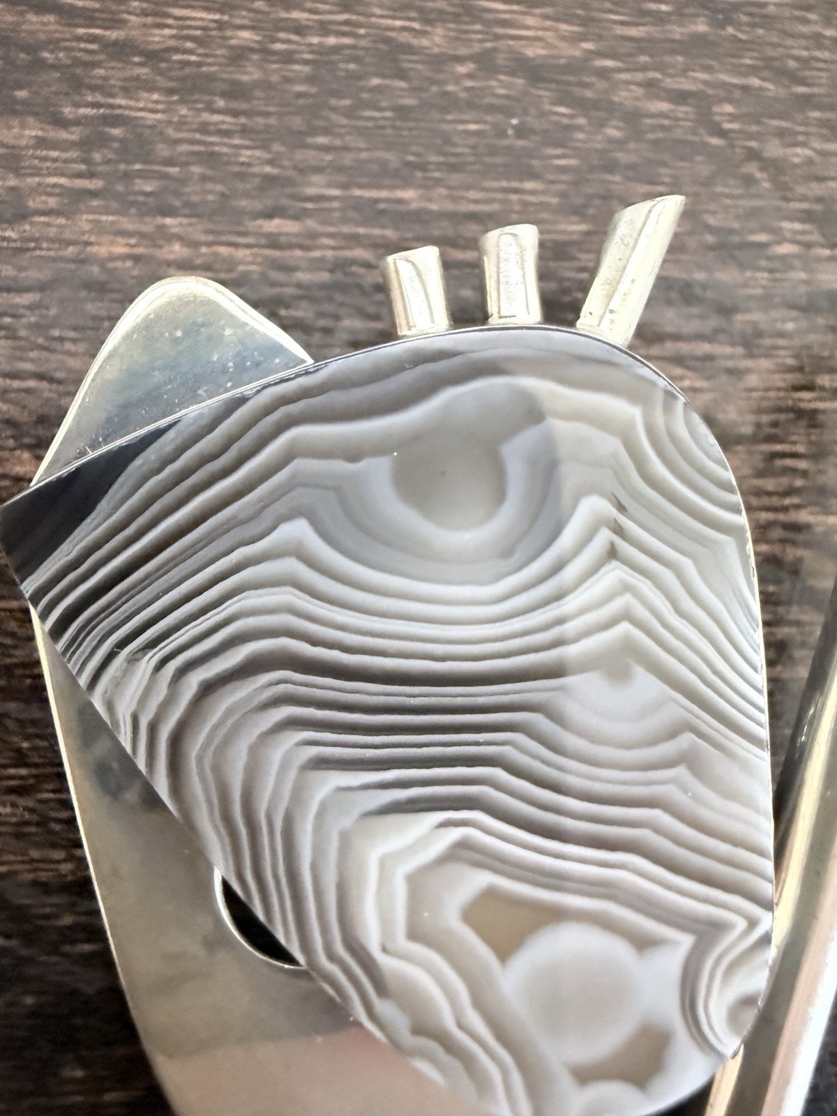 Stone Metal Studio Botswana Agate Sterling Silver Modernist Brooch 21.1g