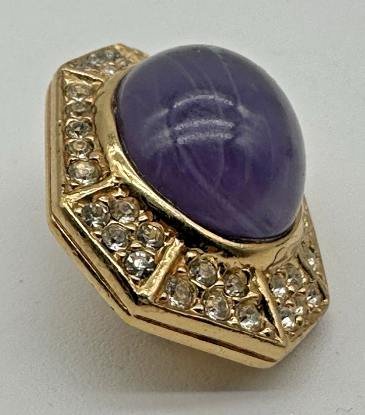 Vintage Ciner Gripoix Poured Glass Cabochon & Rhinestone Clip-on Earrings