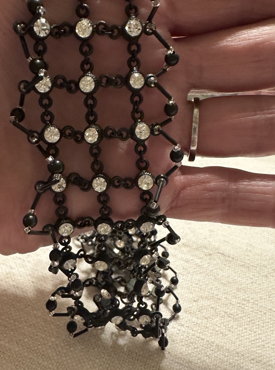 Miriam Haskell Necklace Black Clear Rhinestones Choker Bib Style Vtg MCM Old