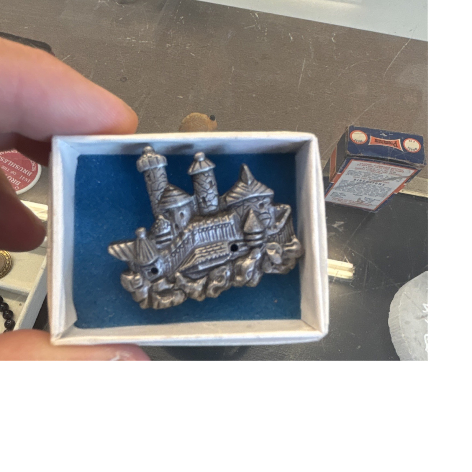 Silver Castle-Shaped Metal Brooch Architecture Theme Unisex Fashion