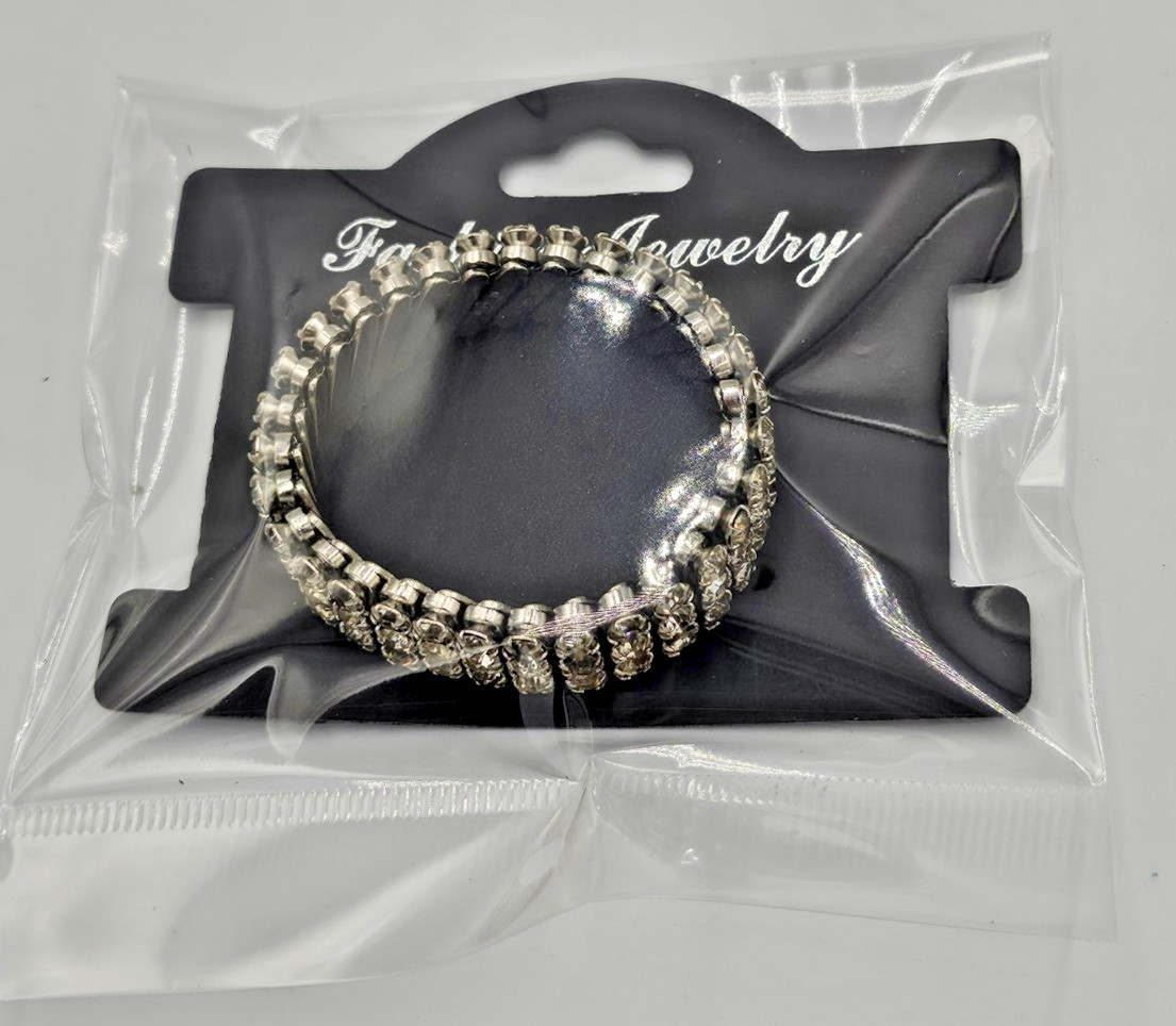 Vintage Made in Japan Rhinestone Expansion Bracelet Silver Tone