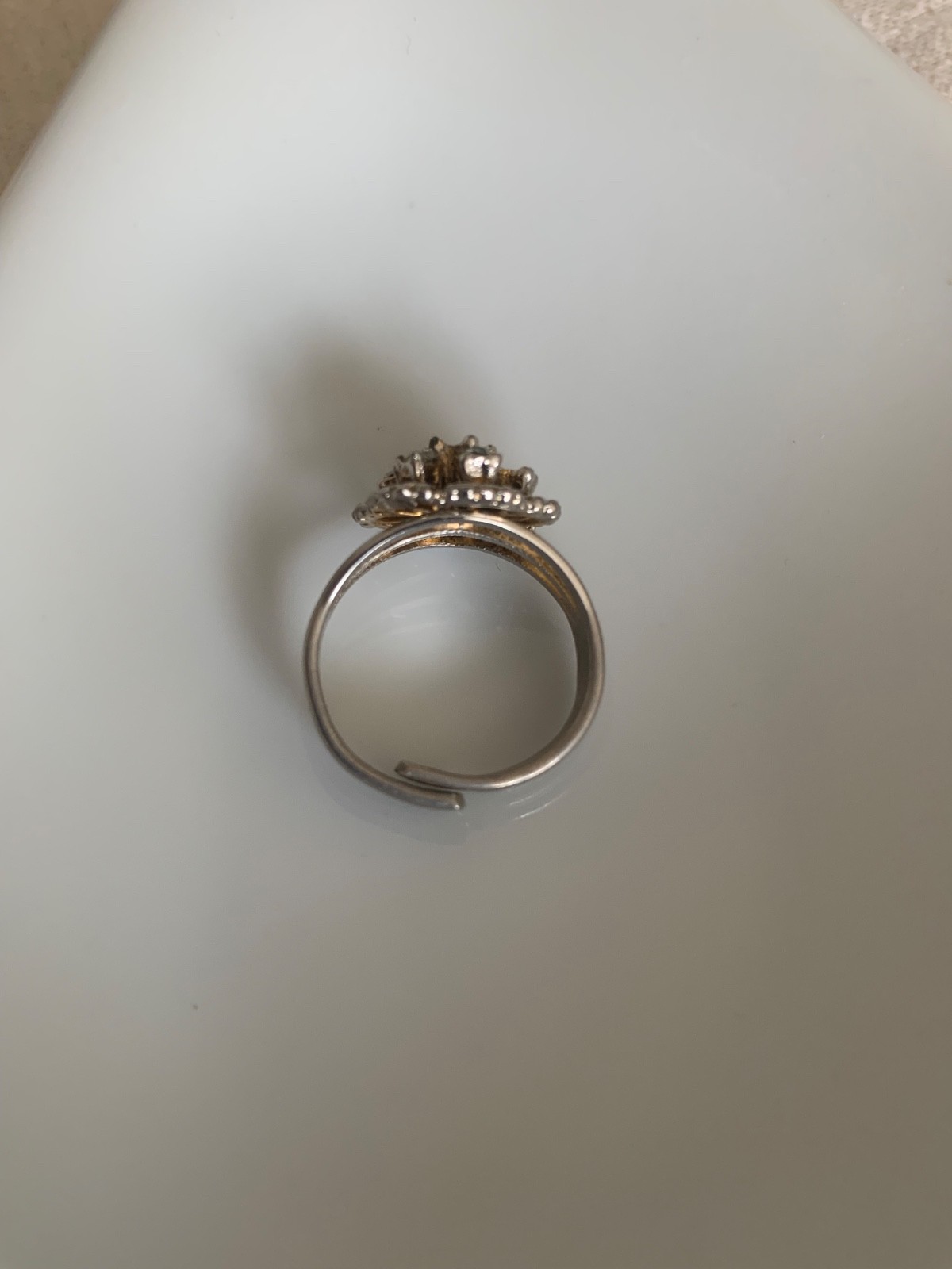 Vintage Floral Cluster Ring Adjustable Silver Tone Rhinestone Missing Stone
