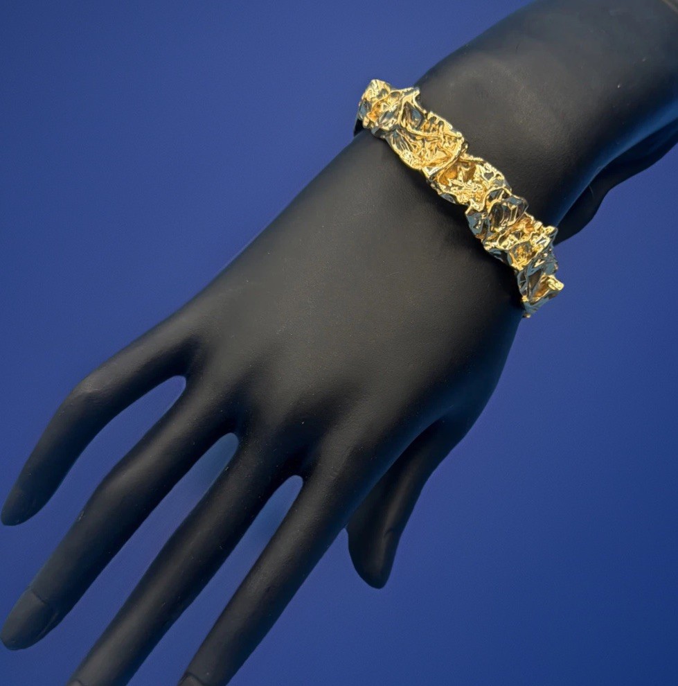 24K Gold Plated Sculptural Bracelet – Textured Molten Metal Design