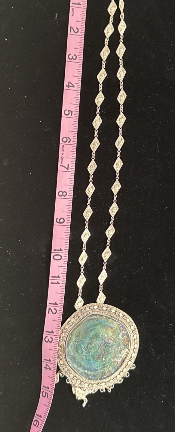 Antique Yemenite Roman Glass Necklace Sterling Silver See Notes