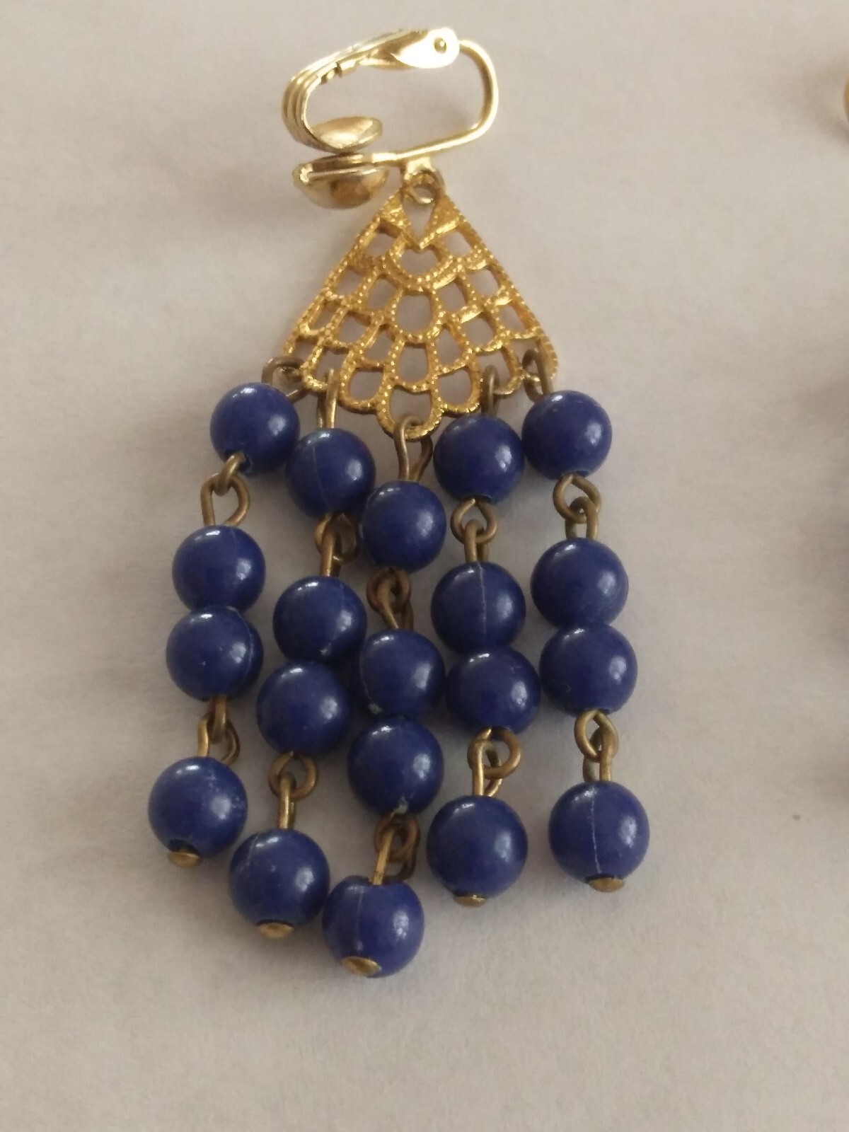 Vtg 2 Set Purple and Blue Gold Tone Chandelier Earrings