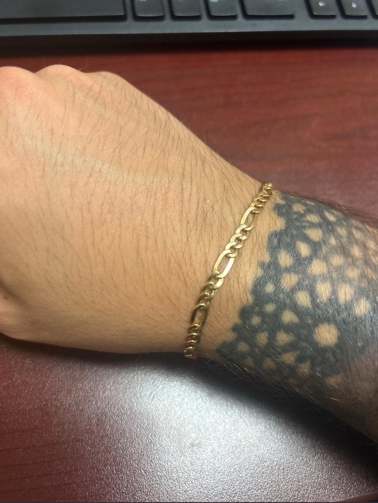 Vintage Italian Solid 14K Yellow Gold Figaro Style Chain Bracelet 7 7/16″ long