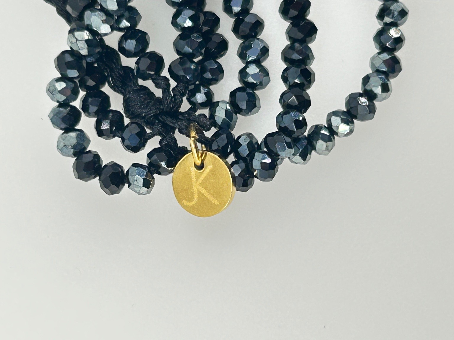 HSN JK NY Gold-Tone Protect Black Beaded Charm Adjustable Bracelet