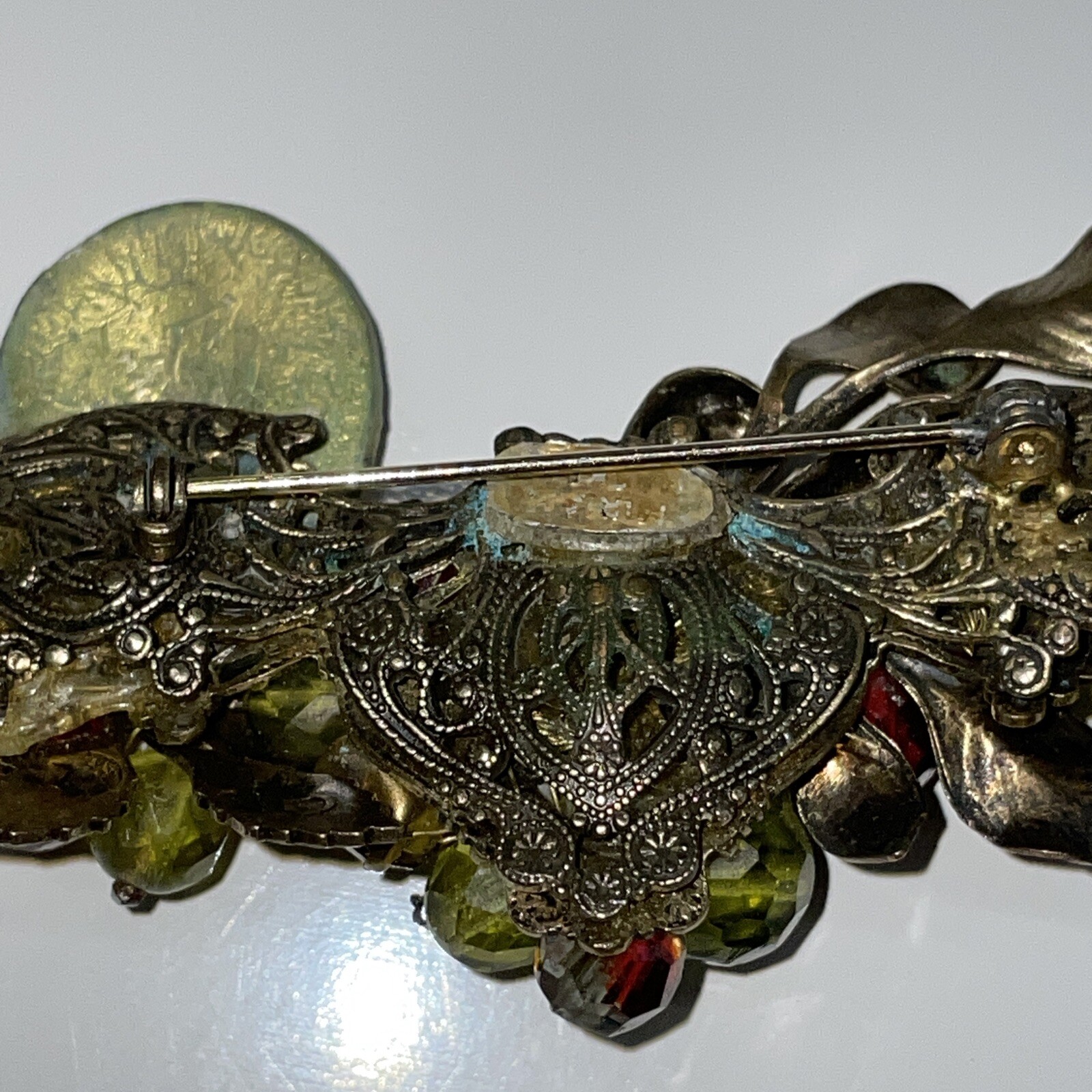 Rare Vintage Miriam Haskell Brooch Pin Gold Tone Faux Pearl Filigree Glows READ