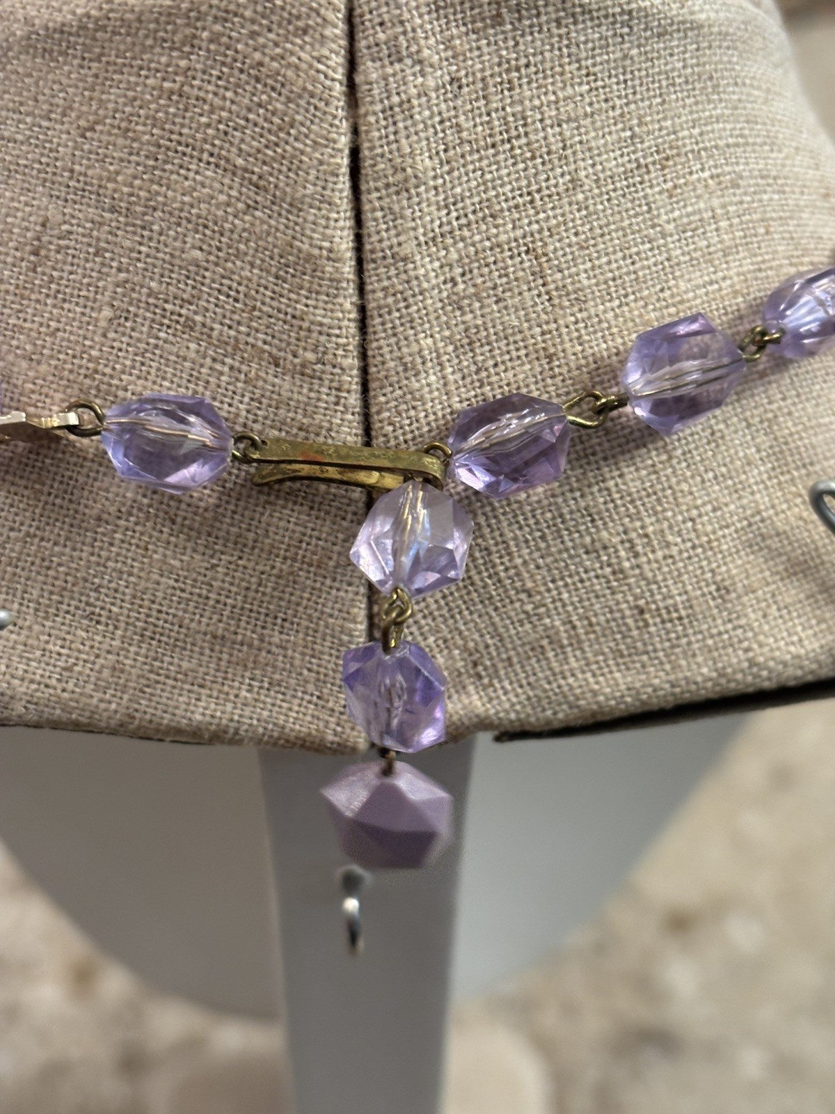 Vintage 50’s-60’s 2 Strand Plastic Lilac Beaded Choker Necklace 13 1/2 Inch