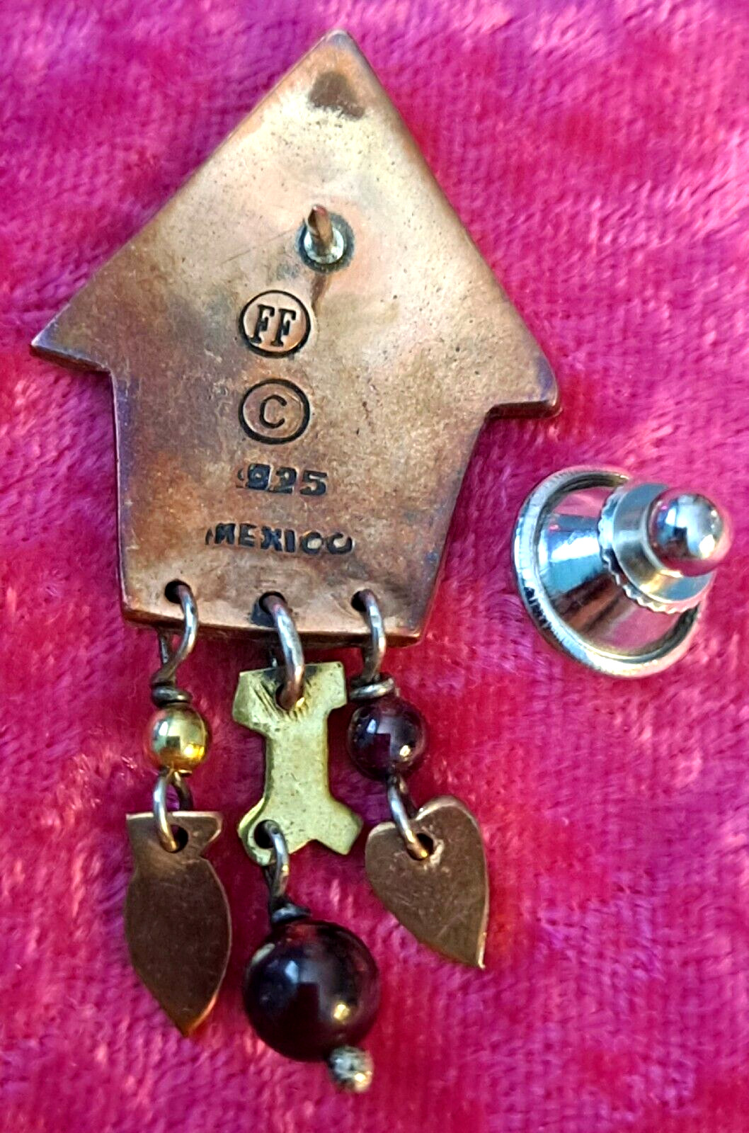 Vtg Far Fetched Dog Cat in A House Pin Sterling Silver Mixed Metals 3-D Mexico