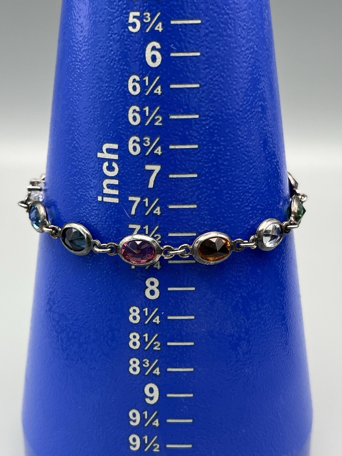 Vintage Silver Plated Multi Color Crystal Bracelet Bezel Oval Rainbow Stones