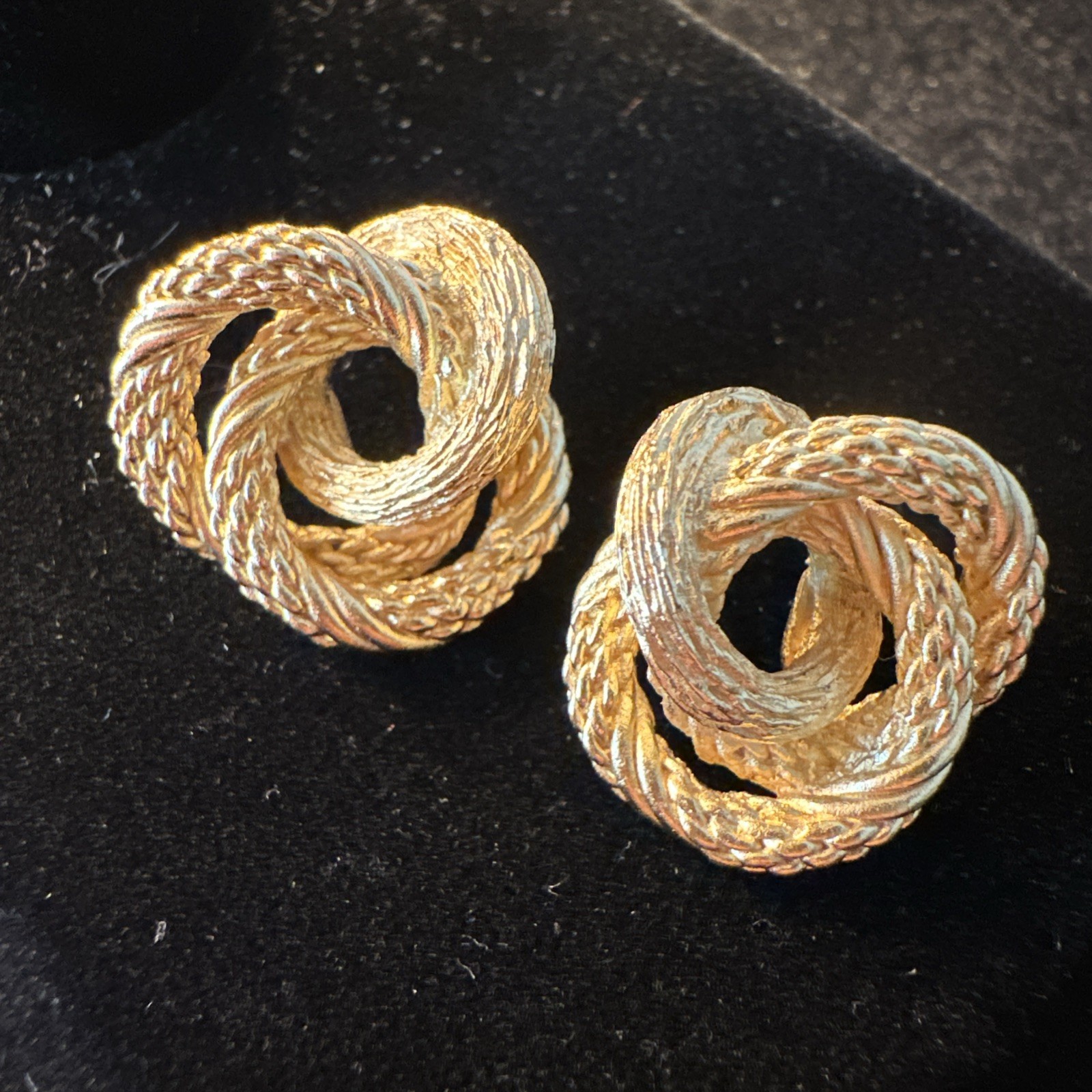 Vintage Christian Dior Stamped Gold Tone Rope Knot Twist Earrings w/ Post Back