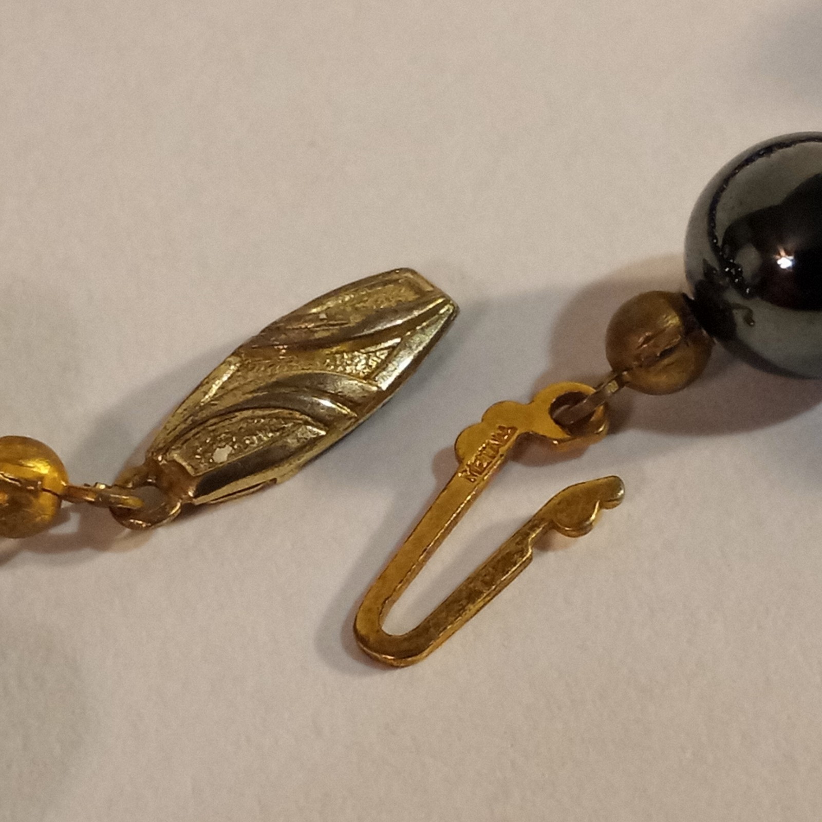 Rich Hematite Beaded Necklace Gilt Sterling Silver Clasp 22 inches Germany
