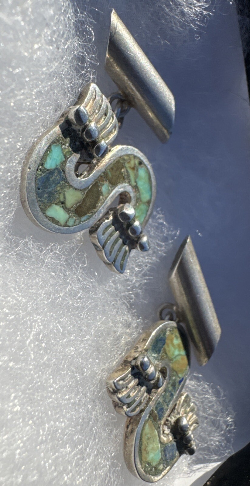 Vintage Los Castillo Sterling Silver Azteca Mosaico Swirl Cufflinks 50s 60s