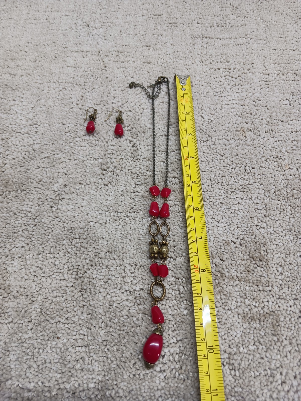 Unbranded Design Gold-Red Tone Beaded Necklace W/ Earrings