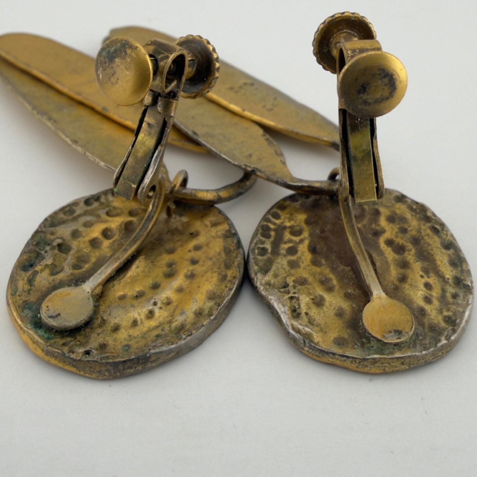 Alva Museum Replica Tribal Walking Sun Clip On Earrings Gold Tone Long Dangle