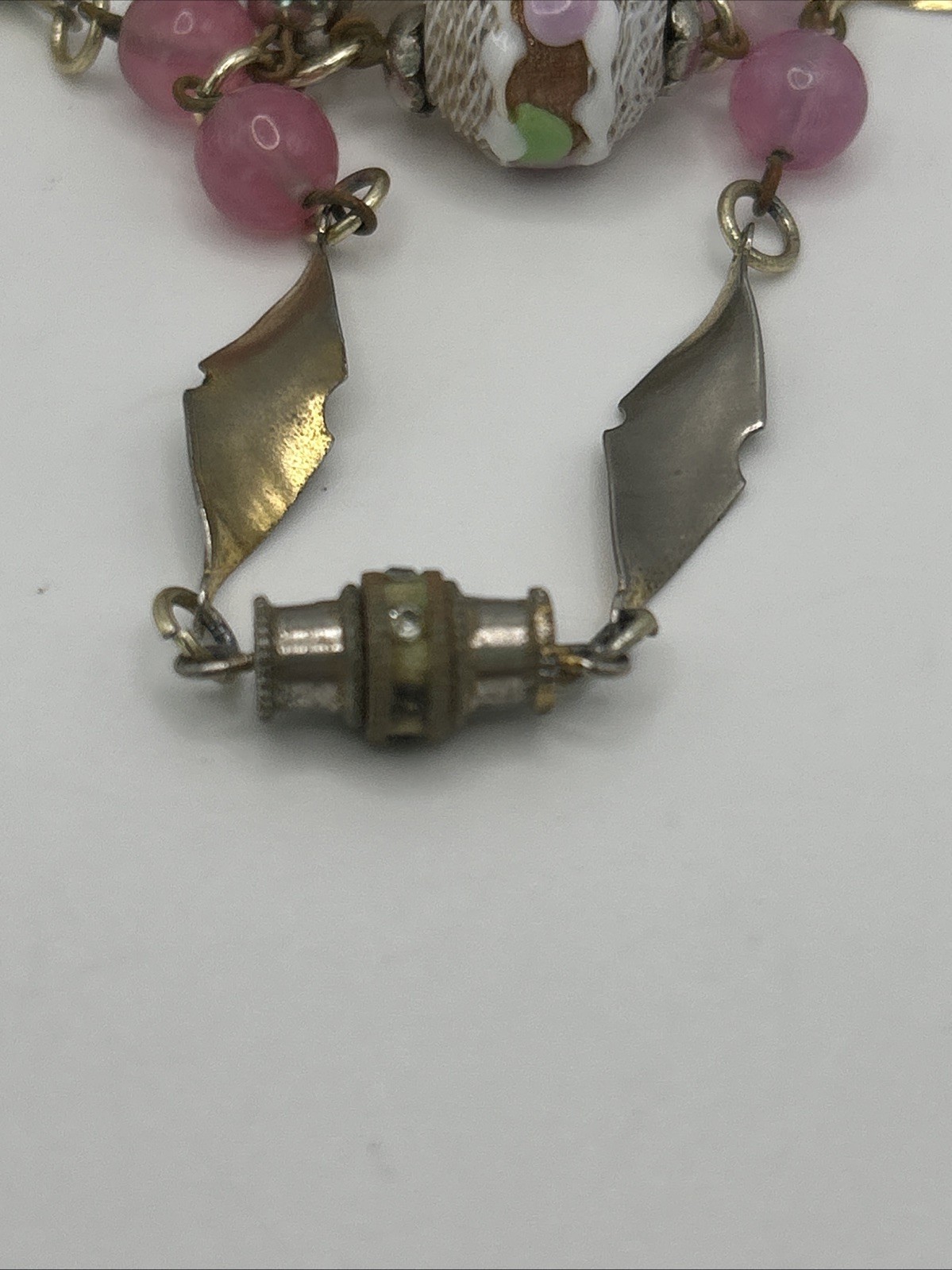Venetian Italy Latticino Necklace Pink Green Purple White Gold Tone 1920’s VTG
