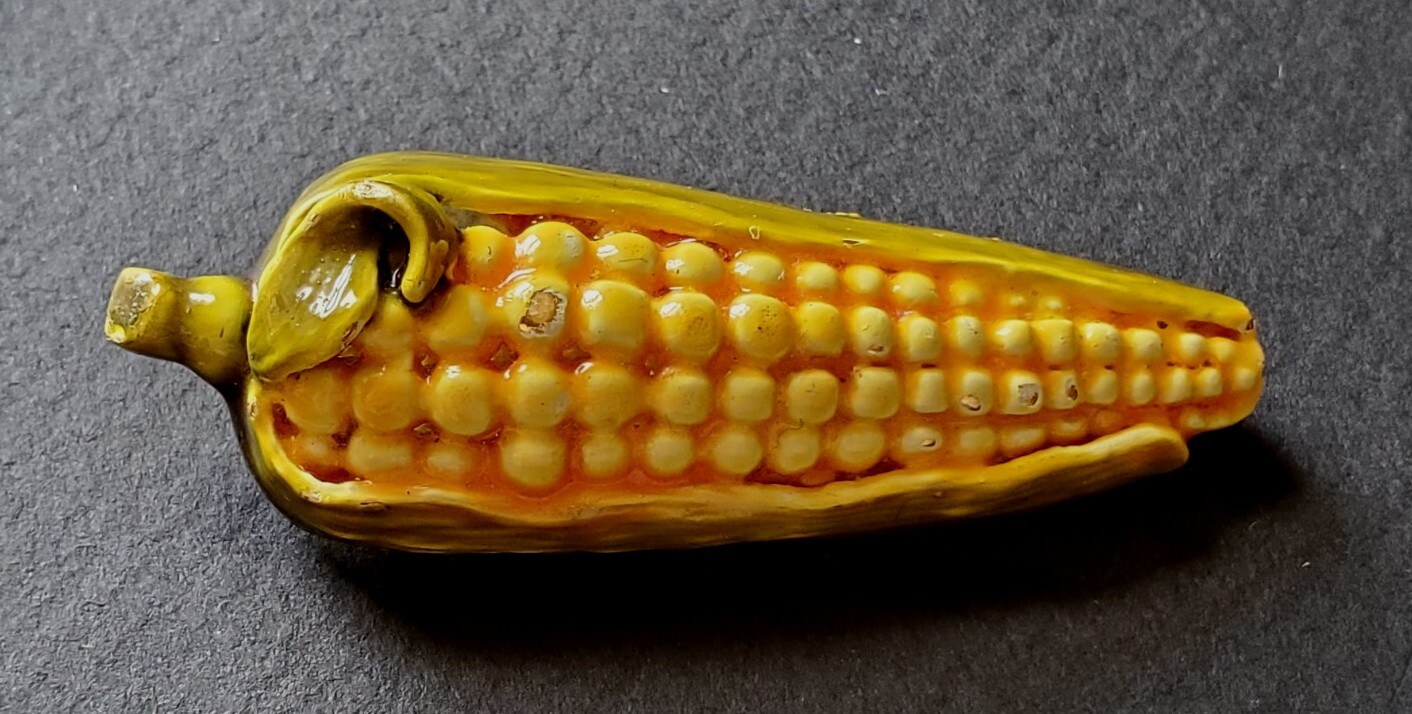 Vtg Zentall Enameled Gold Tone Corn Husk Country Farm Pin Brooch 2.5 in