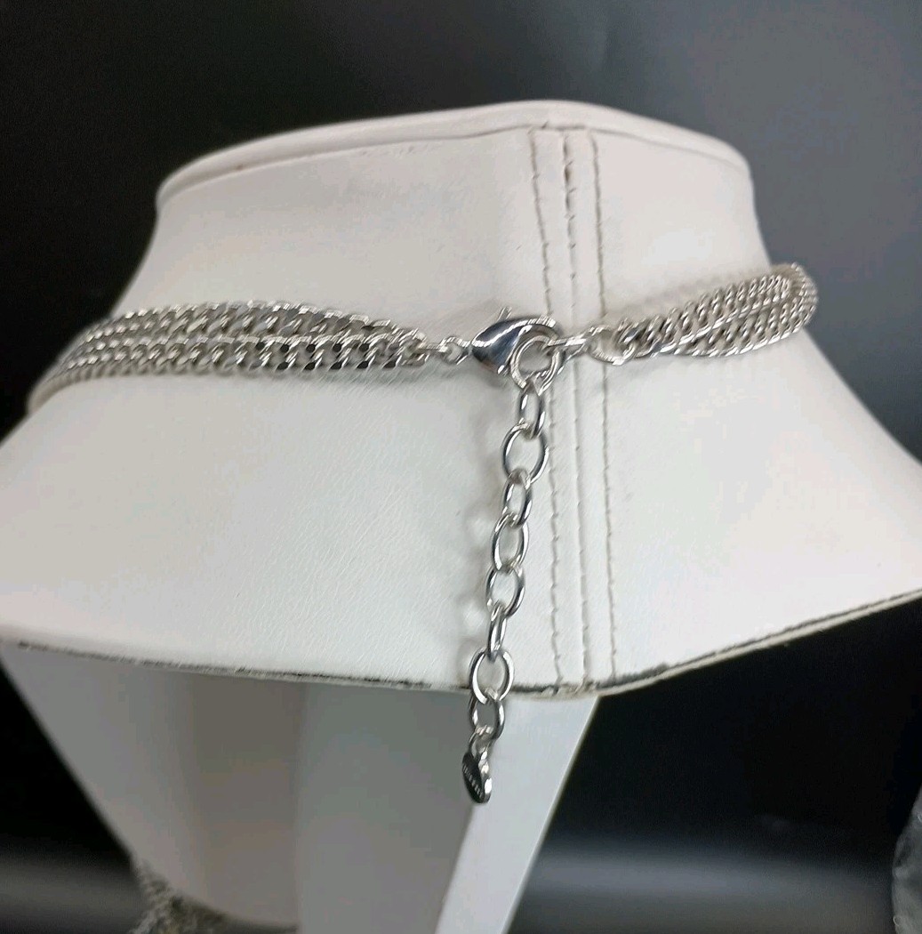 Stella & Dot Long Tassel Necklace Rhinestone Fringe Silver Tone 35″