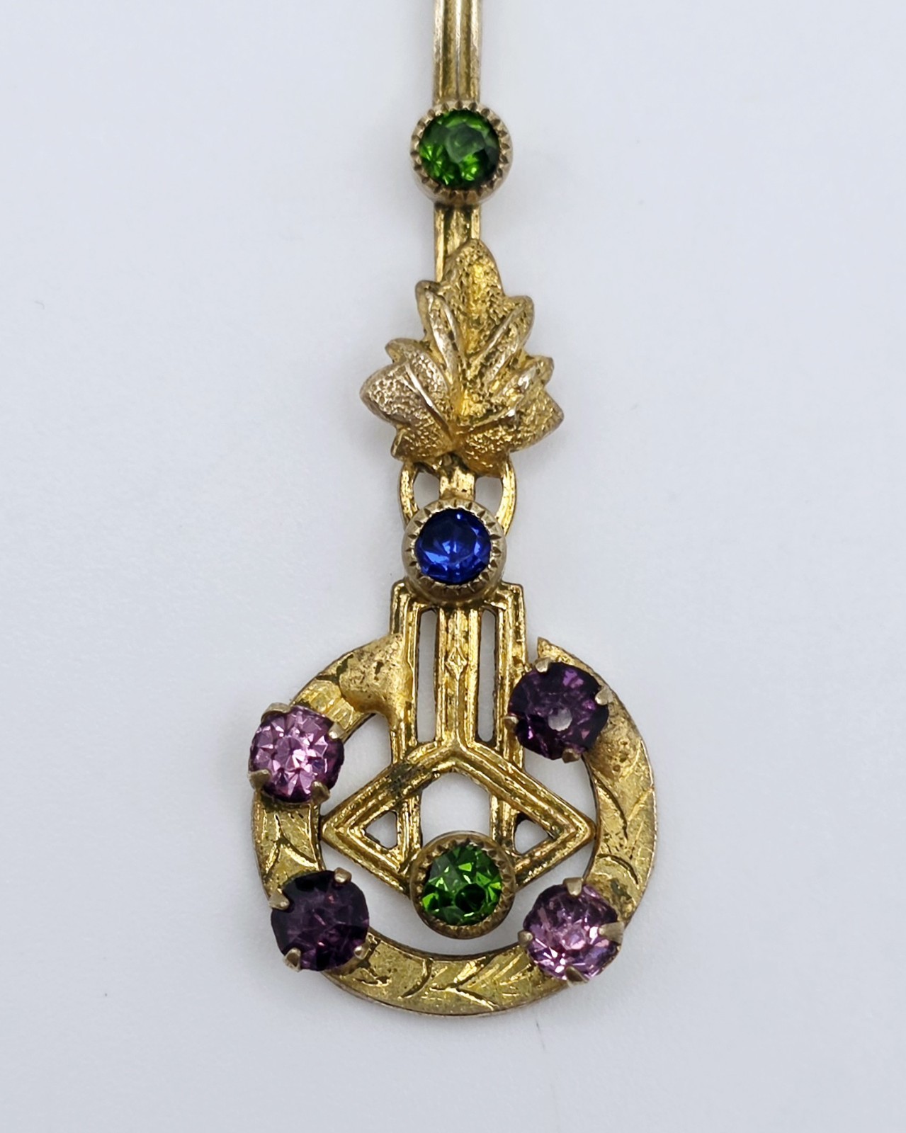 Antique Edwardian Suffragette Lavalier Pendant Necklace 14K Gold Filled Chain