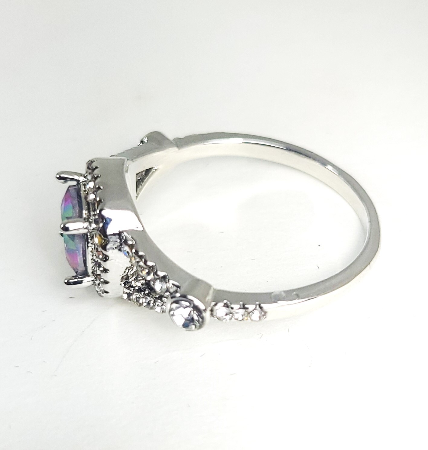 Square Cushion Cut Mystic Topaz Lab Created Diamonds Surrounding Ctr Eng Ring