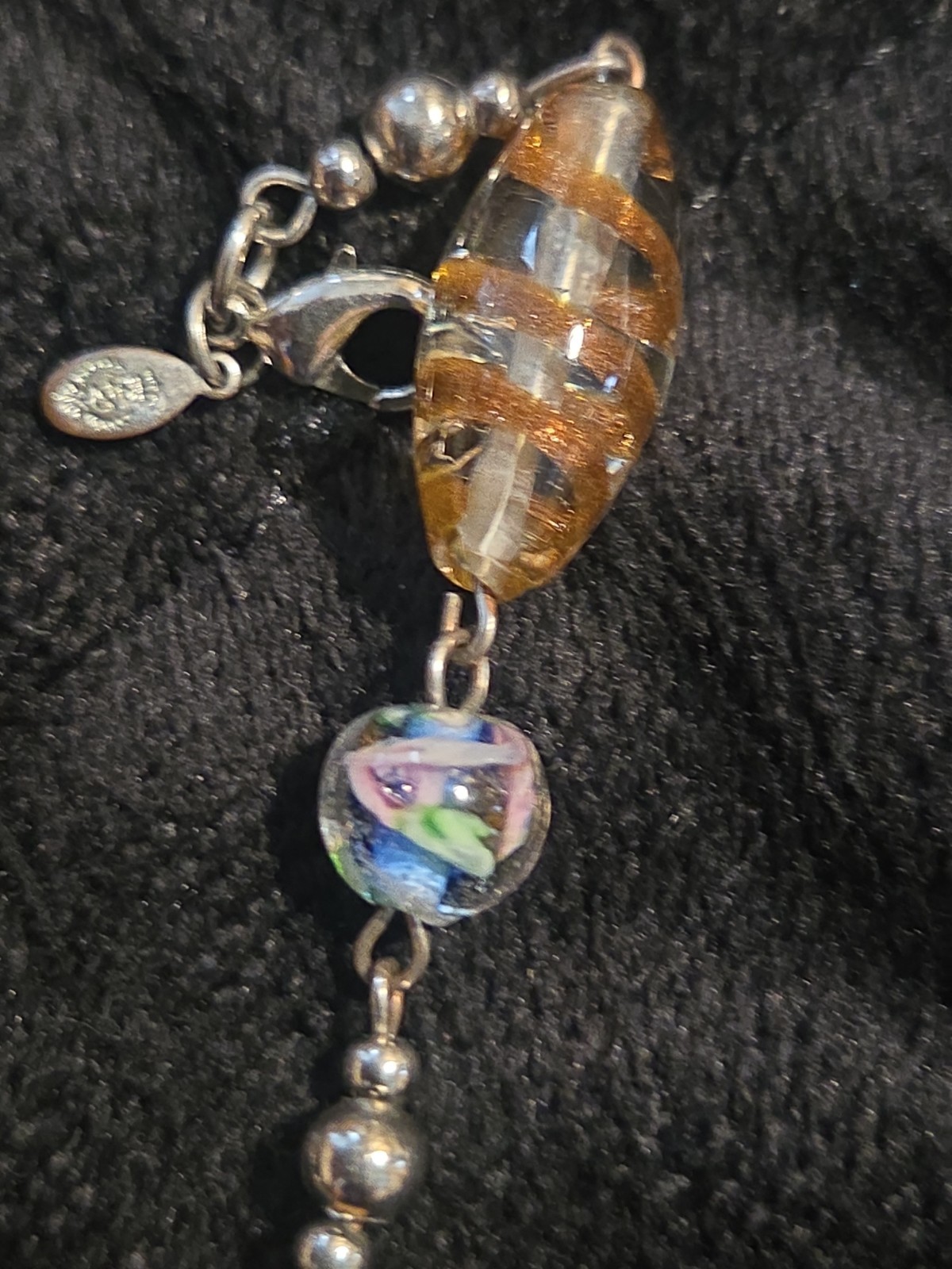 Premier Designs Necklace Venetian Foil Art Glass Long Multicolor Flapper 36″