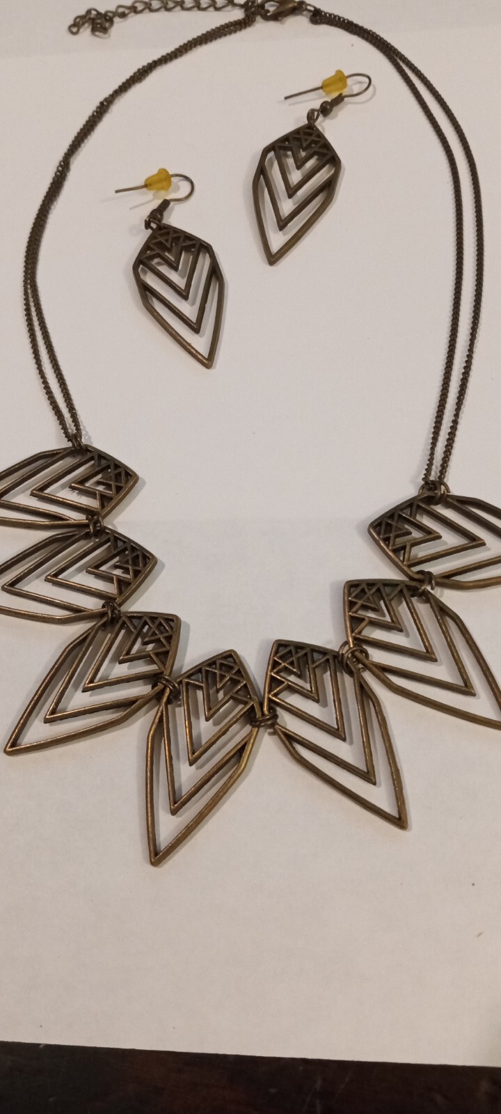 Vinegar Brass Tone Art Deco Influence Earrings & Necklace Set