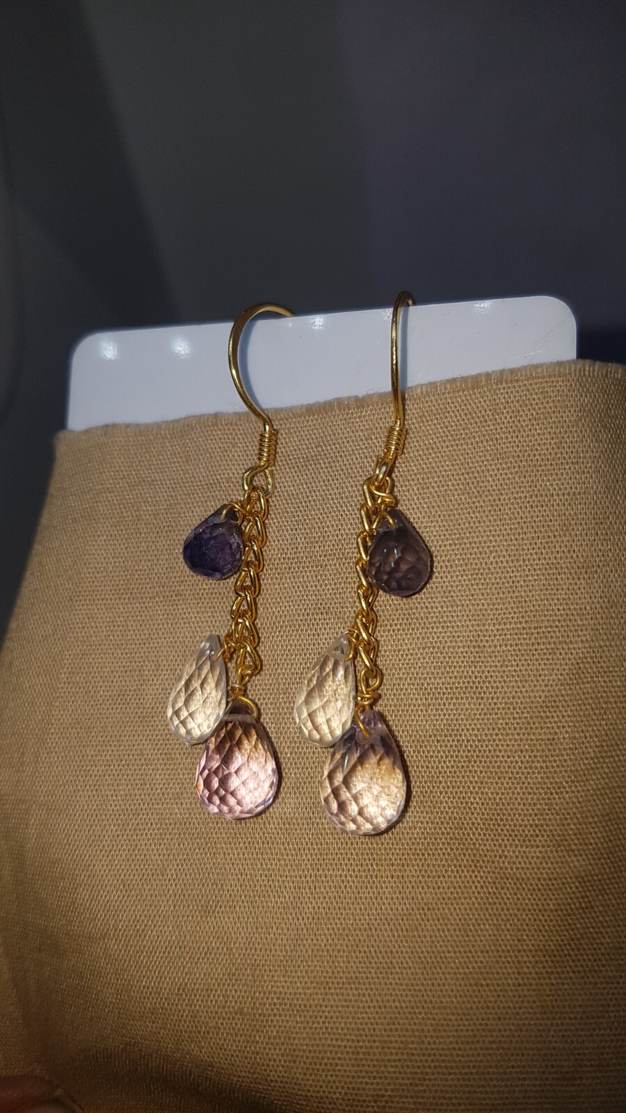 Iolite pink amethyst Clear quartz gemstone 925 sterling silver earrings jewelry