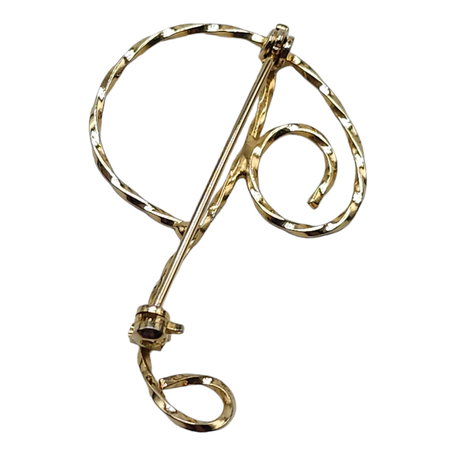 Initial Letter P Fashion Twisted Brooch Pin Gold Tone Vintage