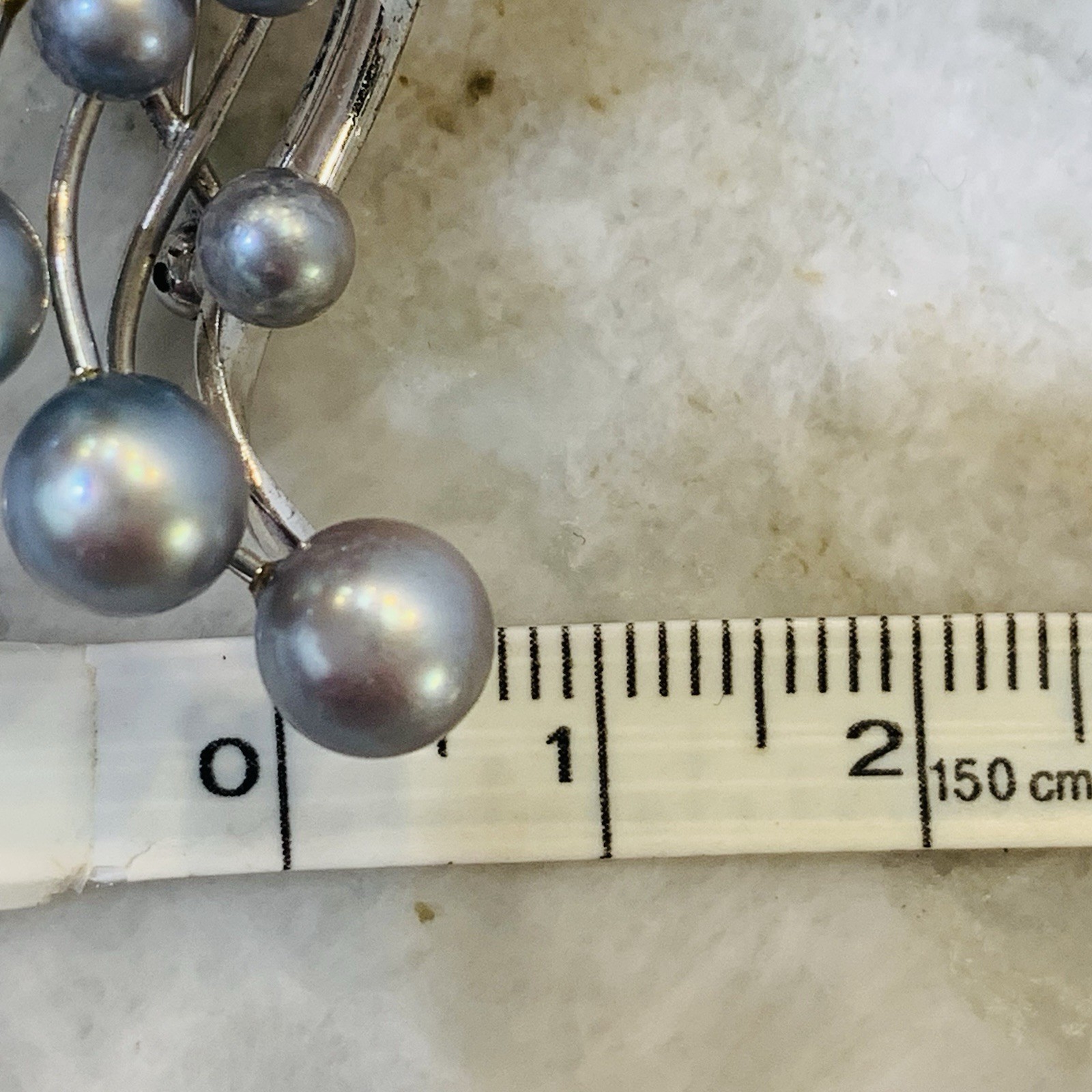 VTG BLUE AKOYA PEARL Necklace SET 10k WG 7mm Baroque Saltwater Pin 3″ SILVER 19″