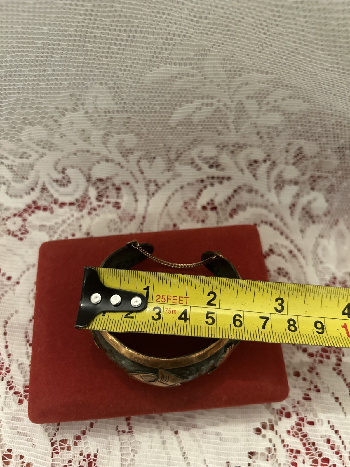 Vintage Copper & Enamel Story Cuff Bracelet With Birds~Safety Clasp